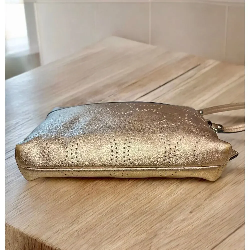 Coach Metallic Bronze Leather Perforated Wristlet